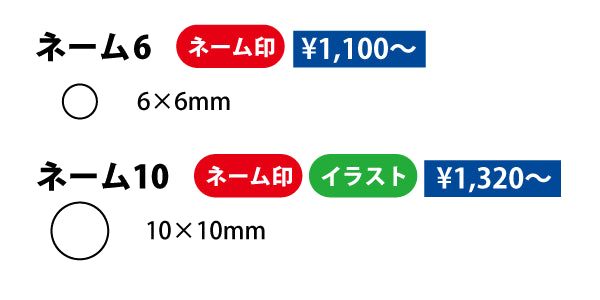 ネーム印のサイズと価格