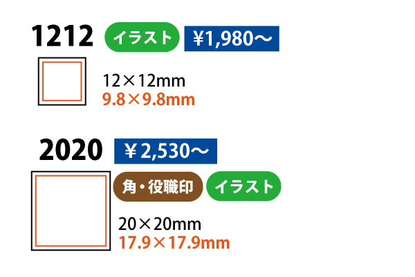 1212と2020のサイズと価格
